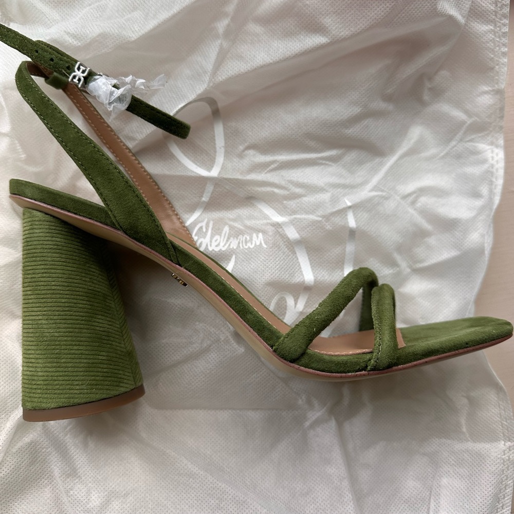 Sam Edelman Olive Green Suede Block Heel Sandals - Picture 4 of 13